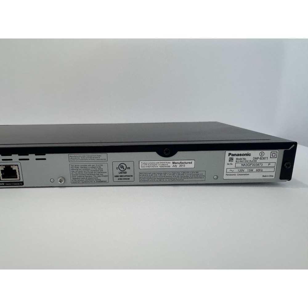 Panasonic DMP-BD871 Blu-ray Disc Player HDMI USB LAN Ethernet - Tested W/ Remote - Picture 6 of 10